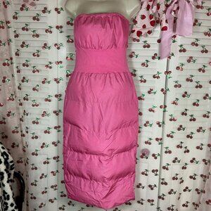 Pink Strapless Midi Puffer Dress Afbc